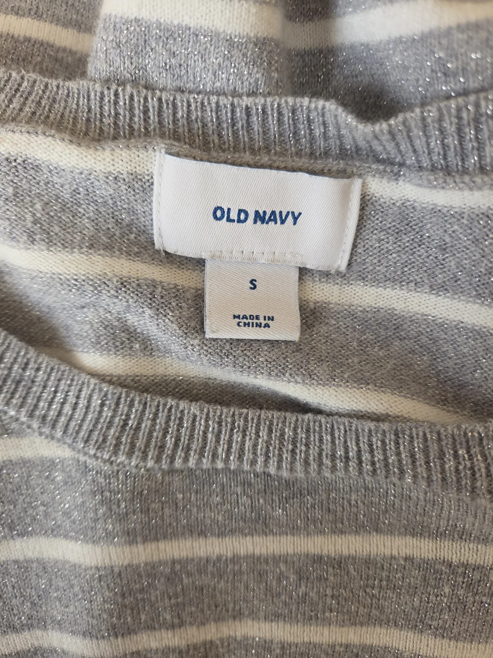 Old Navy Small Gray Silver Metallic Striped Crewneck Sweater